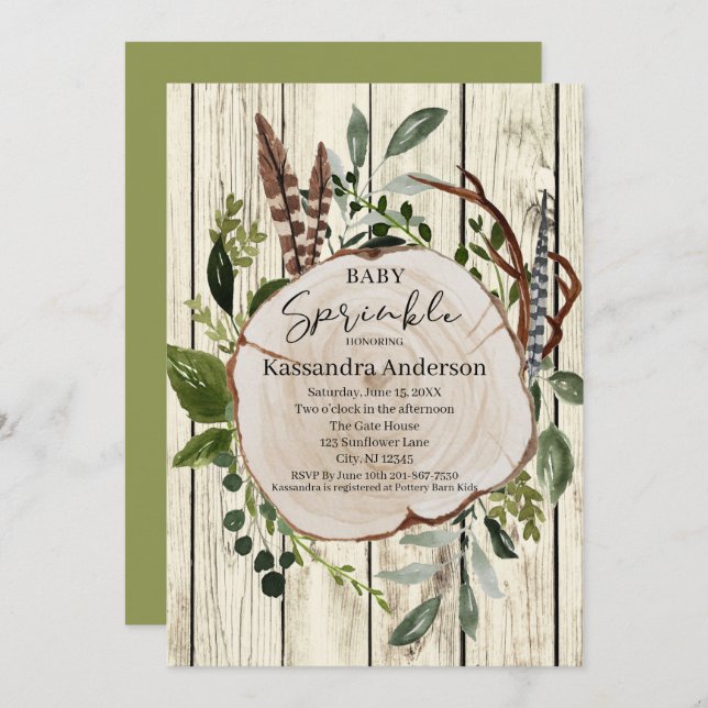 Rustic Boho Greenery Baby Sprinkle Invitation (Front/Back)