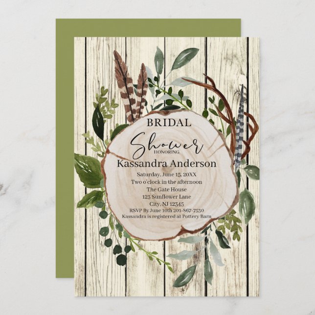 Rustic Boho Greenery Bridal Shower Invitation (Front/Back)