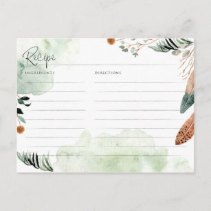 Rustic Boho Greenery Bridal Shower Recipe Postcard