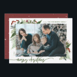 Rustic Boho Greenery Merry Christmas 1 Photo Holiday Card<br><div class="desc">This neutral boho style design features minimal winter greenery, with dry brush effect photo holder and text in trending boho palette colours. Add an optional message on the back or change the backer design (3 options available). QUICK TIP: To change the colour of the background/pattern/text to match with your photo...</div>