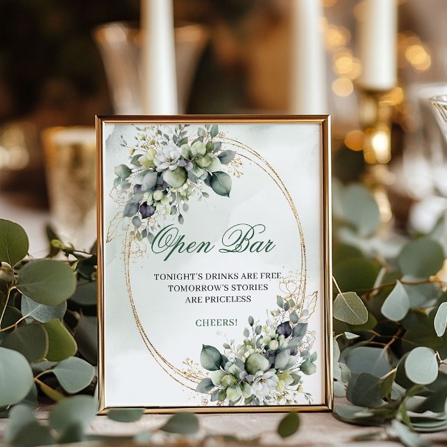 Rustic Boho Greenery Open Bar Tabletop Sign (Rustic Boho Greenery Open Bar Tabletop Sign)
