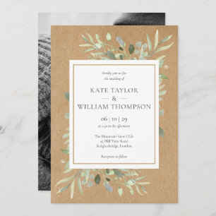 Rustic Boho Greenery Photo Wedding Invitation