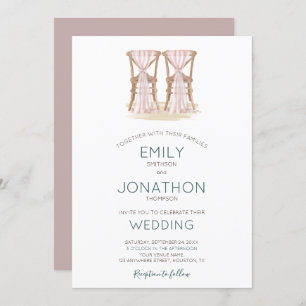 Rustic Boho Happy Couple Organza Chairs Wedding Invitation