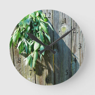 Rustic boho herbs Barn-wood Round Clock