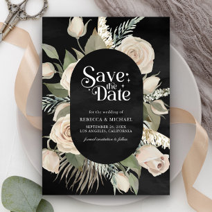 Rustic Boho Ivory Roses Sage Black Wedding Save The Date