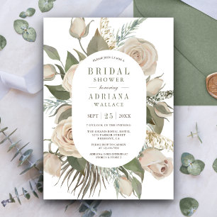Rustic Boho Ivory Roses Sage Green Bridal Shower Invitation