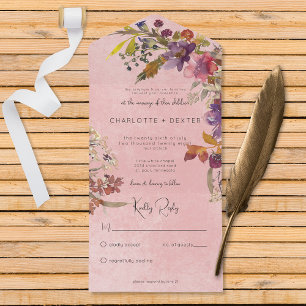 Rustic Boho Jewel Tone Florals Pink No Dinner All In One Invitation