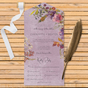 Rustic Boho Jewel Tone Florals Purple Dinner All In One Invitation