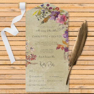 Rustic Boho Jewel Tone Florals Sage Dinner All In One Invitation