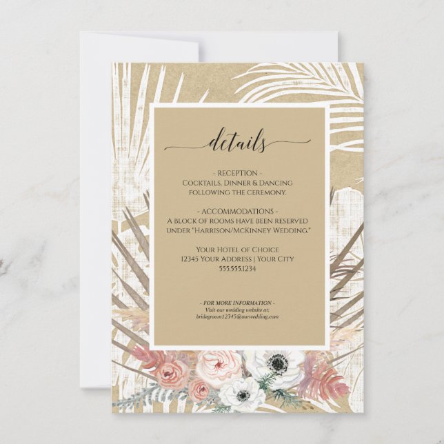 Rustic BOHO Kraft Floral Pampas Grass Tropical Invitation (Front)