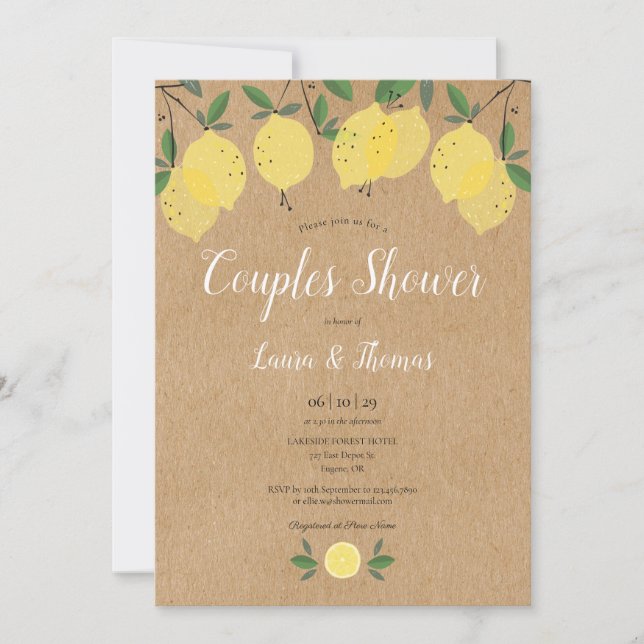 Rustic Boho Lemon Greenery Couples Shower Invitation (Front)