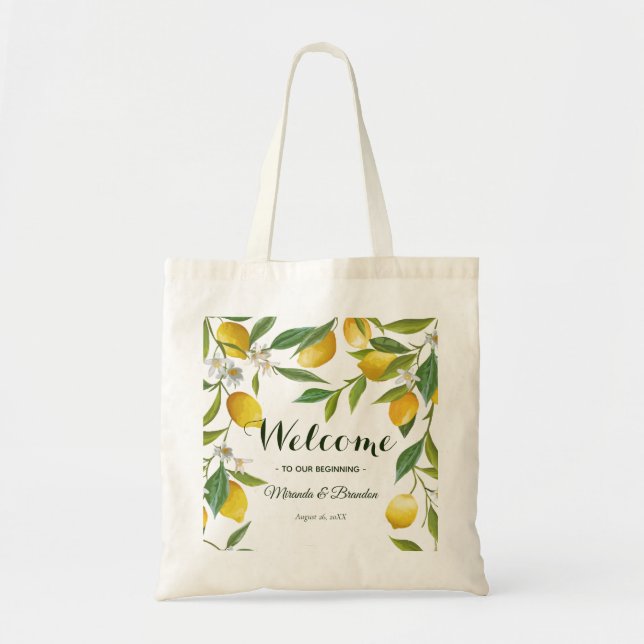 Rustic Boho Lemon Summer Wedding Welcome Bag (Front)