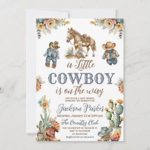 Rustic Boho Little Cowdoy Wild West Baby Shower Invitation