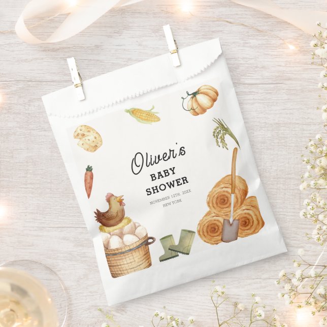 Rustic Boho Locally Grown Farm Chicken Baby Shower Favour Bag (Clipped)
