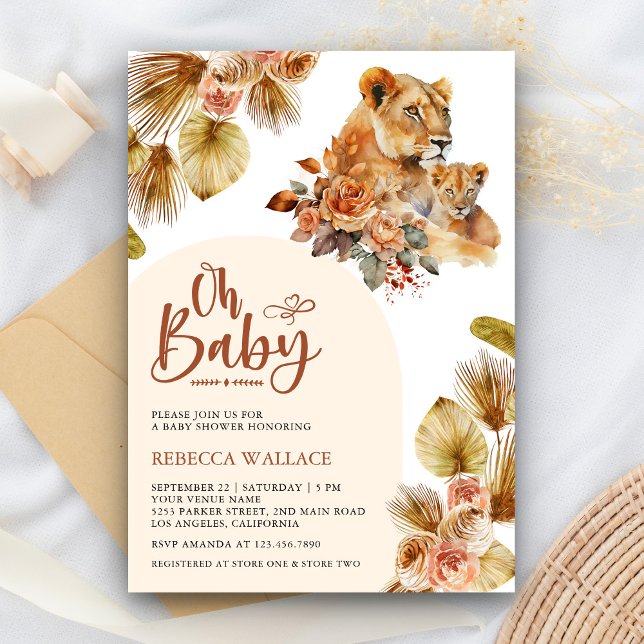 Rustic Boho Mama and Baby Lion Girl Baby Shower Invitation (Creator Uploaded)