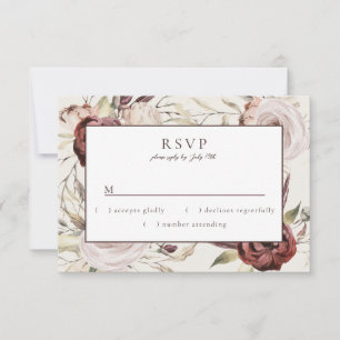 Rustic Boho Marsala Cream Floral RSVP Card