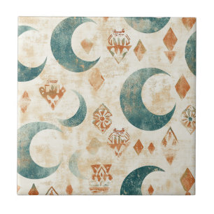 Rustic Boho Moon Floral Earthy Botanical Ceramic Tile