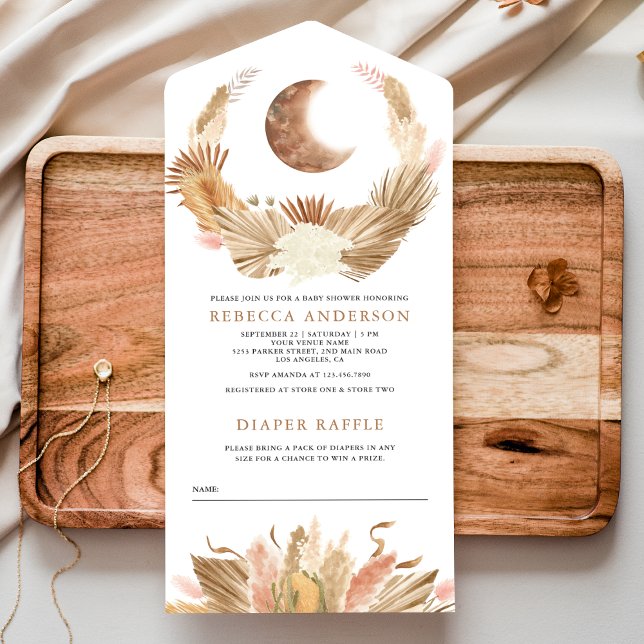 Rustic Boho Moon Pampas Grass Baby Shower All In One Invitation (Creator Uploaded)