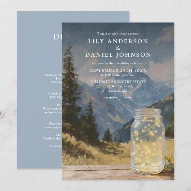 Rustic Boho Mountain Mason Jar All In One Wedding Invitation (Front/Back)