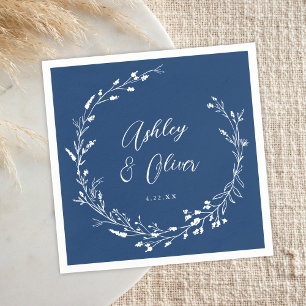 Rustic Boho Navy Blue Wildflower Floral Wedding Napkin