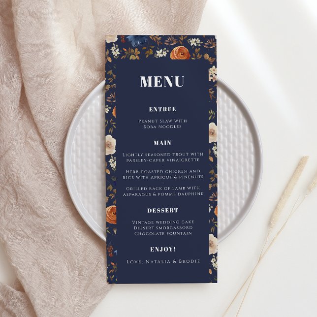 Rustic Boho Navy Rust French Country Wedding Menu (Creator Uploaded)