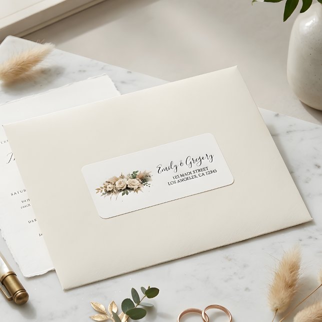 Rustic Boho Neutral Floral Wedding Address Label (Creator Uploaded)