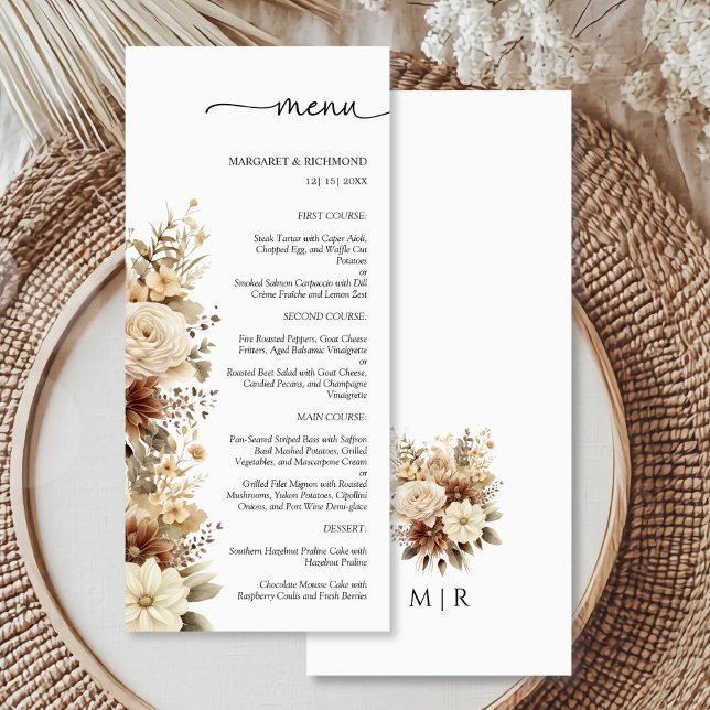 Rustic Boho Neutral Floral Wedding Menu (Creator Uploaded)