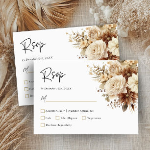 Rustic Boho Neutral Floral Weding RSVP Card