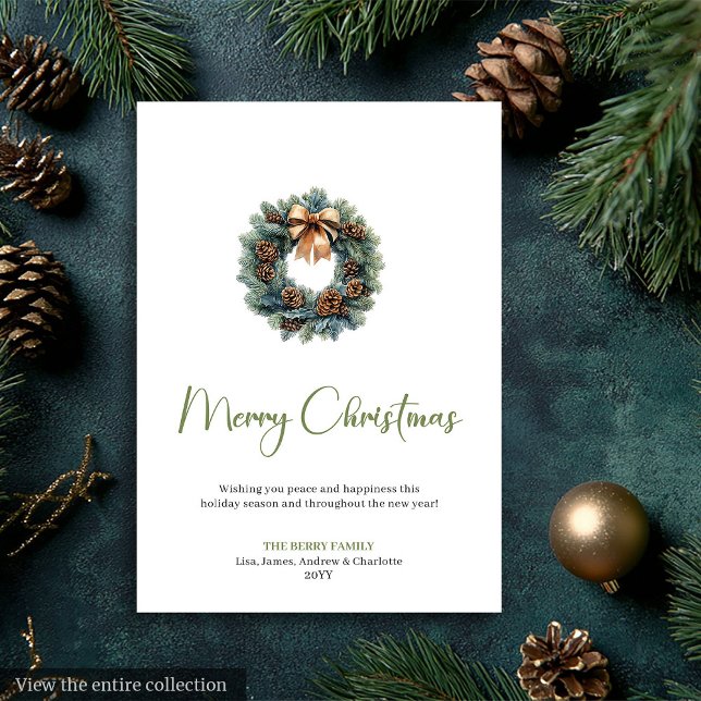 Rustic Boho Neutral Pine Wreath Christmas Greeting Holiday Card (Rustic Boho Neutral Pine Wreath Christmas Greeting Holiday Card)