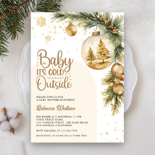 Rustic Boho Neutral Winter Christmas Baby Shower Invitation