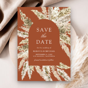 Rustic Boho Pampas Arch Terracotta Wedding Save The Date