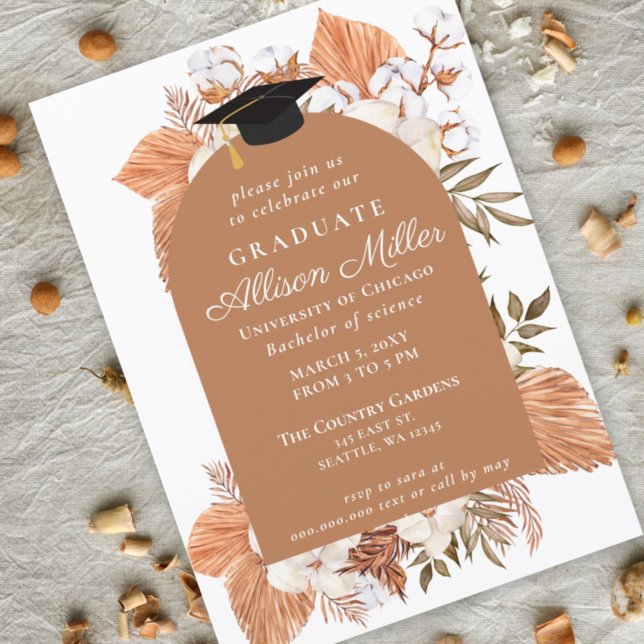 Rustic Boho Pampas Dried Palm Graduation Invitation (Creator Uploaded)