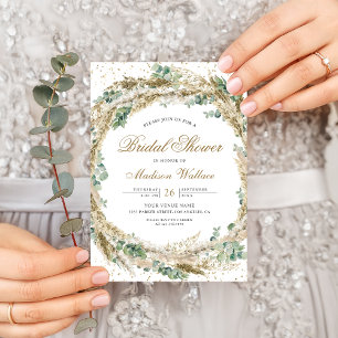 Rustic Boho Pampas Eucalyptus Wreath Bridal Shower Invitation