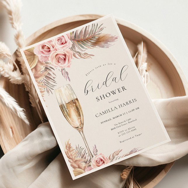 Rustic Boho Pampas Grass Bridal Shower Invitation (Creator Uploaded)