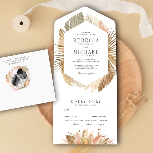 Rustic Boho Pampas Grass Dried Palm Leaves Wedding All In One Invitation (Creator Uploaded)