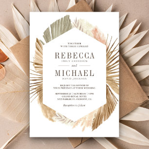 Rustic Boho Pampas Grass Dried Palm Leaves Wedding Invitation