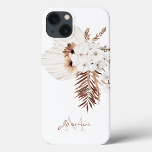 Rustic Boho Pampas Grass Floral Monogram iPhone 13 Case