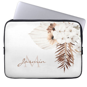 Rustic Boho Pampas Grass Floral Monogram Laptop Sleeve