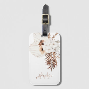 Rustic Boho Pampas Grass Floral Monogram Luggage Tag