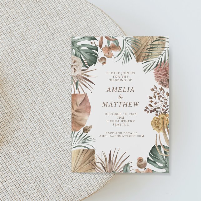 Rustic Boho Pampas Grass Greenery Wedding  Invitation (Creator Uploaded)