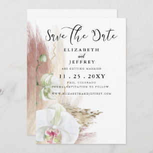 Rustic Boho Pampas Grass Orchid Save the Date Announcement
