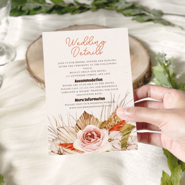 Rustic Boho Pampas Grass Wedding Details Enclosure Card (Creator Uploaded)