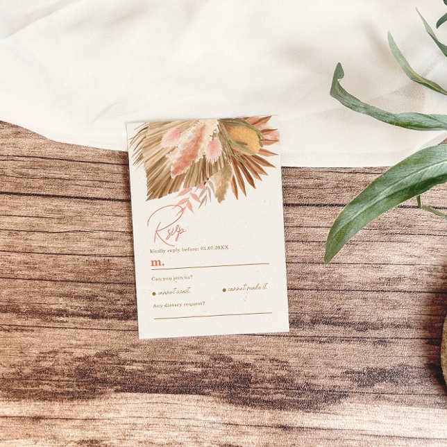 Rustic Boho Pampas Grass Wedding RSVP Card (Creator Uploaded)