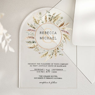 Rustic Boho Pampas Grass Wreath Ampersand Wedding Acrylic Invitations