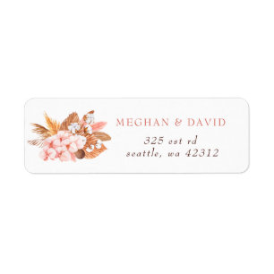 Rustic Boho Pampas Orchids Cotton Blush Wedding Return Address Label
