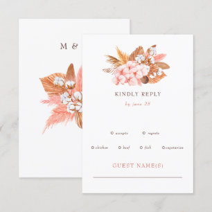 Rustic Boho Pampas Orchids Cotton Blush Wedding RSVP Card