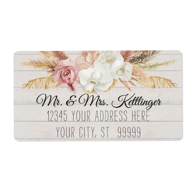 Rustic Boho Pampas Palm Blush Floral Greenery Wood (Front)