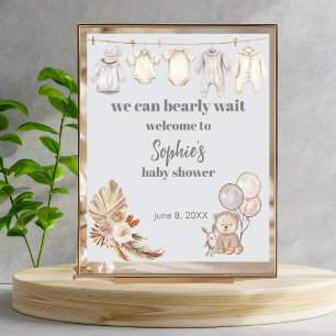 Rustic Boho Pampas We Can Bearly Wait Welcome Sign