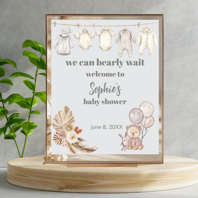 Rustic Boho Pampas We Can Bearly Wait Welcome Sign (Creator Uploaded)