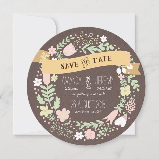 Rustic Boho Pastel Flower Photo Save the Date (Front)